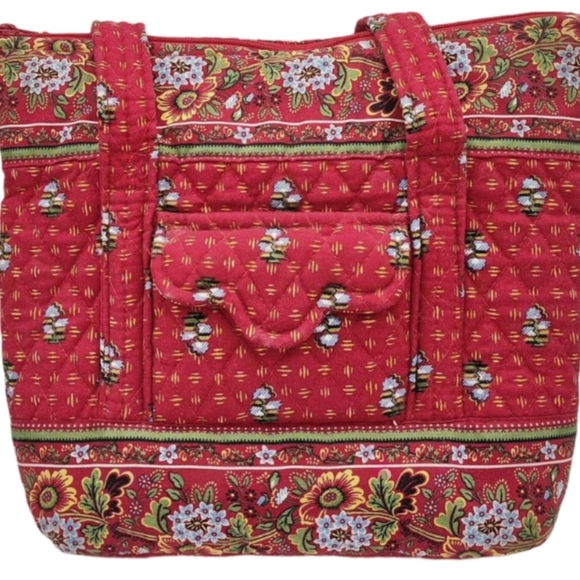 Vera Bradley Provincial Red Floral Quilted Tote Bag EUC Cotton Purse - Picture 1 of 11